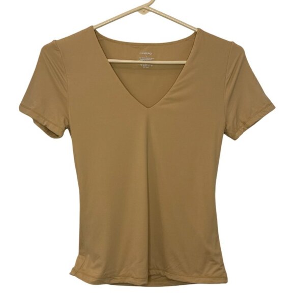 Mangopop ochre double lined short sleeve V neck fitted basic tee size S NWT - Picture 4 of 10